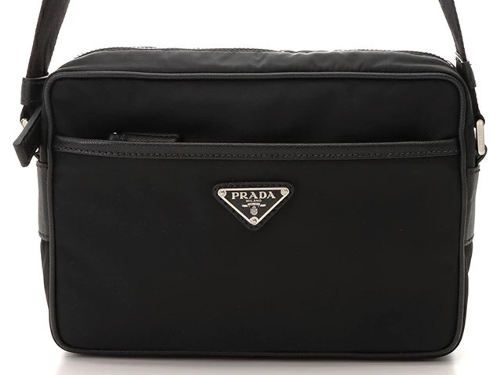 Prada Tessuto Shoulder Bag Saffiano Leather Black